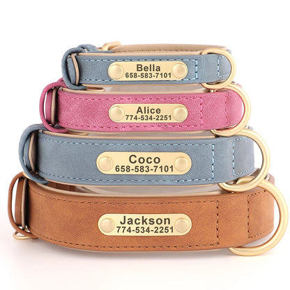 New Soft Padded Personalized PU Leather Dog Collar with Free Engraved ID