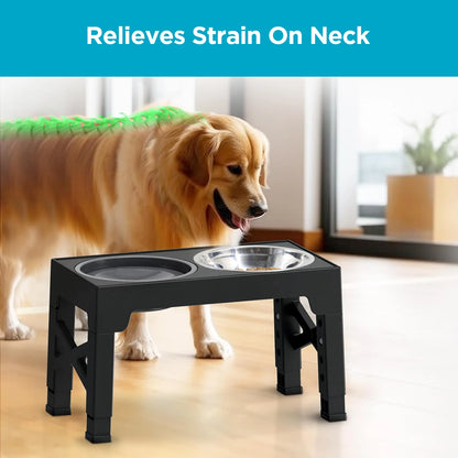 5 Adjustable Heights Raised Dog Bowl Stand with 1 Stainless Steel Food & Dog Water Bowl,
