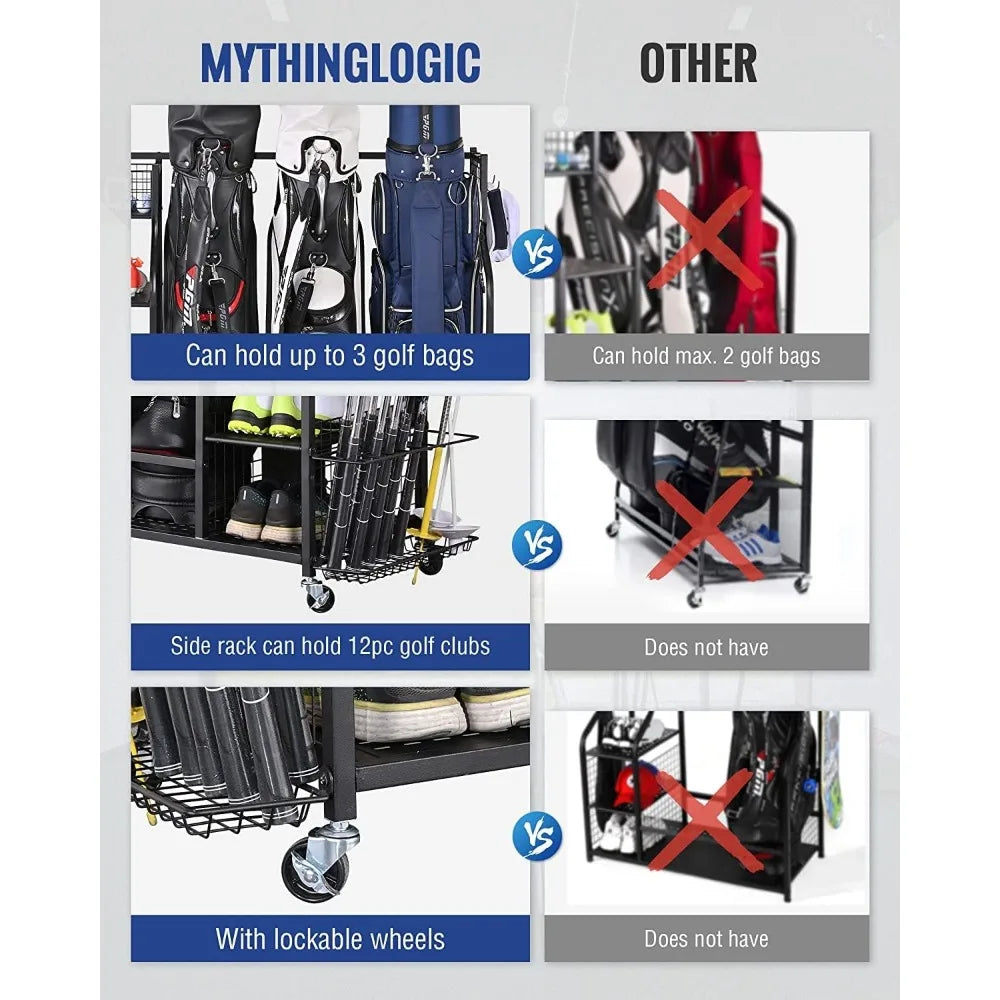 Golf Storage Garage Organizer, Golf Bag Storage Stand and Other Golfing Equipment Rack