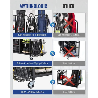 Golf Storage Garage Organizer, Golf Bag Storage Stand and Other Golfing Equipment Rack