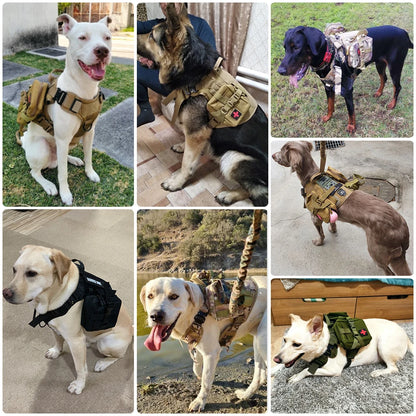 Military Large Dog Harness Collar Leash Bags Patches