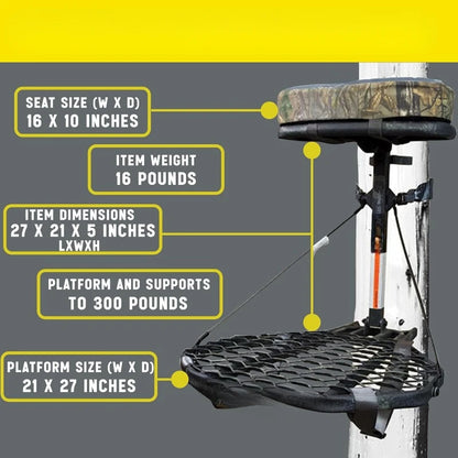 Durable Compact Steel Tree Stand with 21 by 27 Inch Platform Adjustable Seat