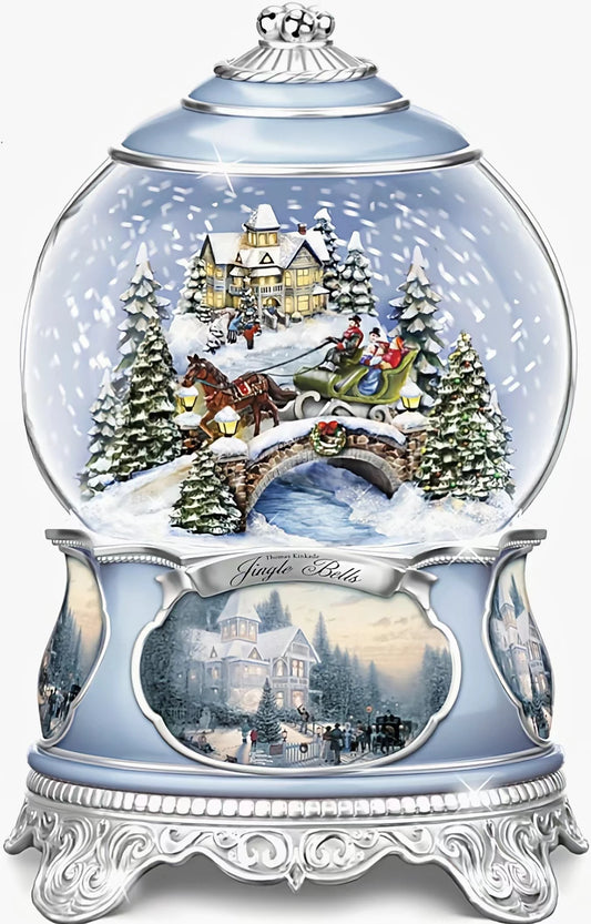 The Bradford Exchange Thomas Kinkade Jingle Bells Christmas Musical Snowglobe