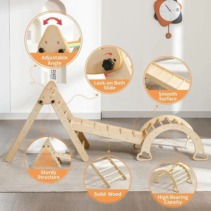5 in 1 Pikler Triangle Set Wooden Montessori Climbing Set