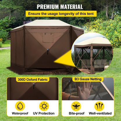 Pop-up Camping Gazebo Camping Canopy Shelter 6 Sided 12' x 12' / 10' x 10' Sun Shade