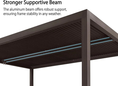 Louvered Pergola 12' × 16' Outdoor Hardtop Gazebo Sun Shade with Adjustable Canopy