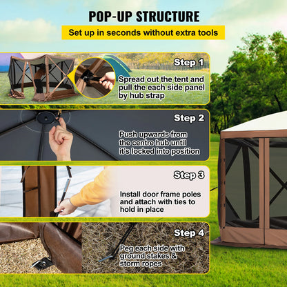Pop-up Camping Gazebo Camping Canopy Shelter 6 Sided 12' x 12' / 10' x 10' Sun Shade