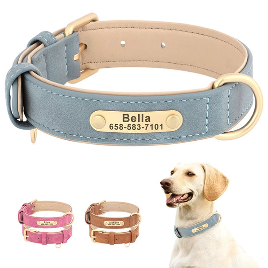 New Soft Padded Personalized PU Leather Dog Collar with Free Engraved ID
