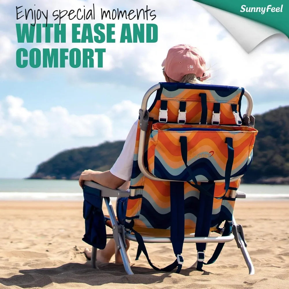 Beach Chairs for Adults 2 Pack 5Position Lay Flat,Portable Folding Backpack Beach Chair