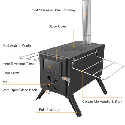 Winter Tent Fire Wood Heater Outdoor Brazier Camping Wood Stove Portable