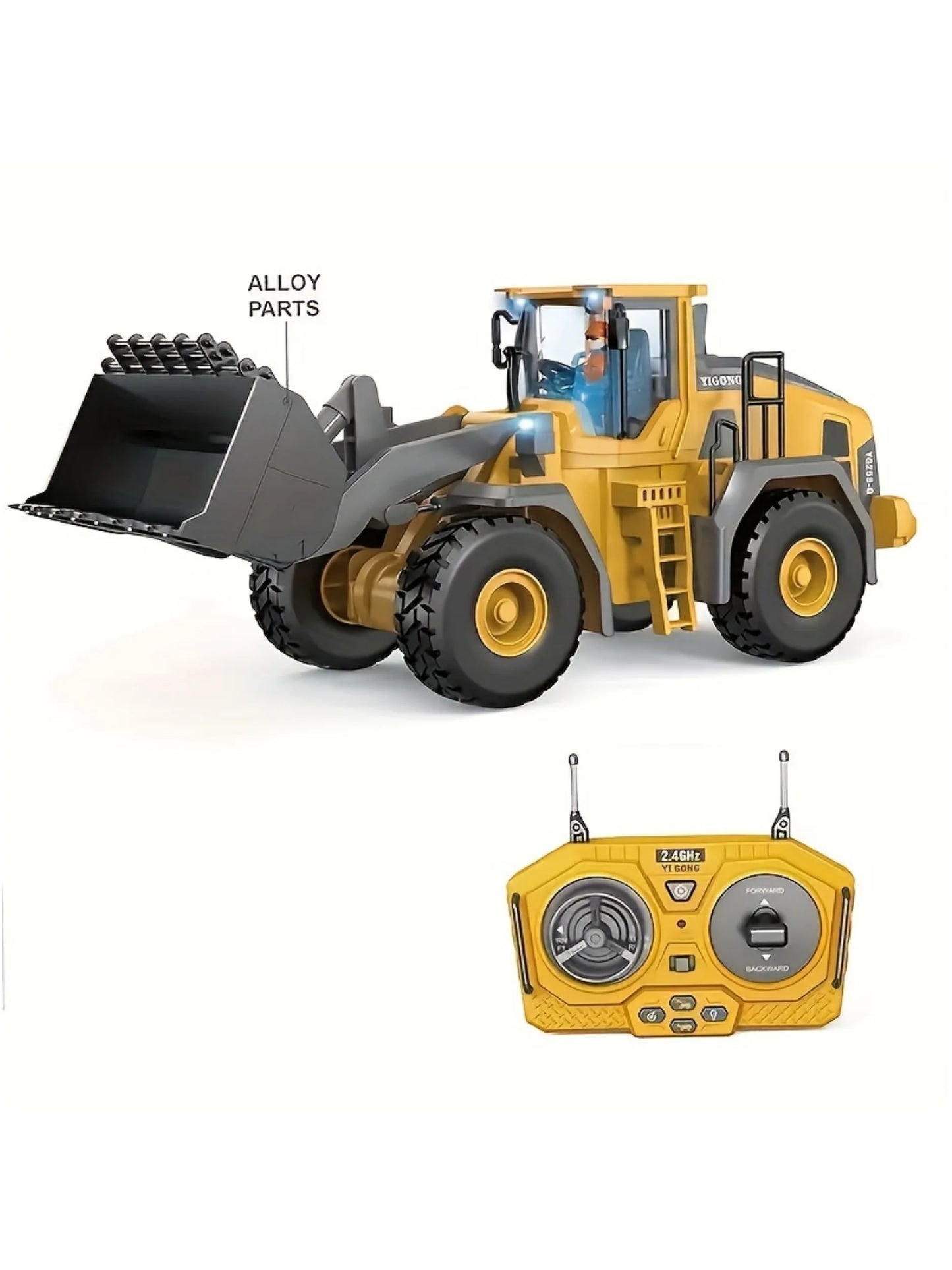 9 Channels Remote Control loader, 2.4Ghz RC Construction Vehicle Truck Toys With Alloy Metal Cap, Light sound, Rechargeable 1 Ba