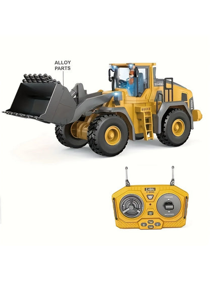 9 Channels Remote Control loader, 2.4Ghz RC Construction Vehicle Truck Toys With Alloy Metal Cap, Light sound, Rechargeable 1 Ba