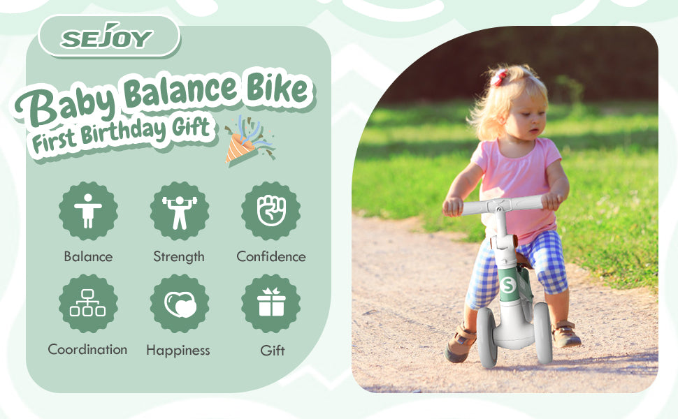 SEJOY Baby Balance Bike 4 Wheels Toddler Walker Bicycle